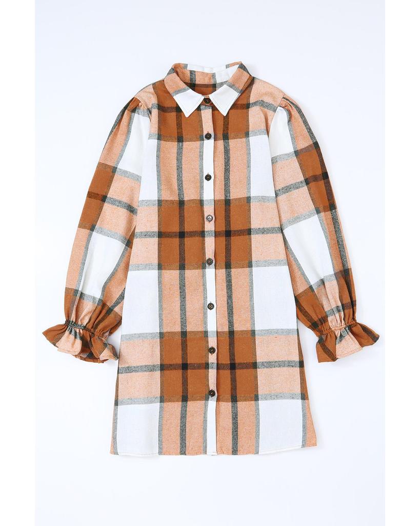 Azura Exchange Платье-рубашка цвета хаки с оборками на рукавах