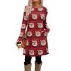 Женское модное повседневное платье с карманами, декоративными пуговицами, рождественскими принтами, круглым вырезом и длинными рукавами