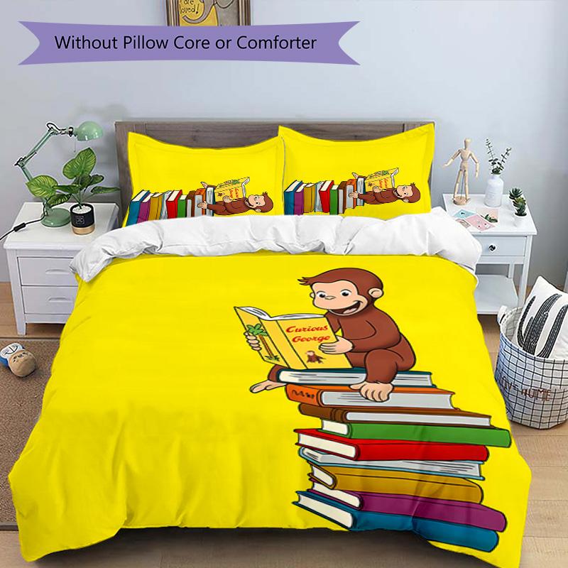 3pcs Curious George1 pattern bedding set duvet cover set includes duvet cover &pillowcases, perfect all season bedroom decoration & gift