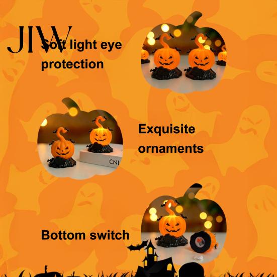 Halloween Tombstone Decoration LED Candle Light Figurine, Bat Glowing Tabletop Ornament, Warm Lighted Props Pumpkin Decor Prop for Escape Room Haunted
