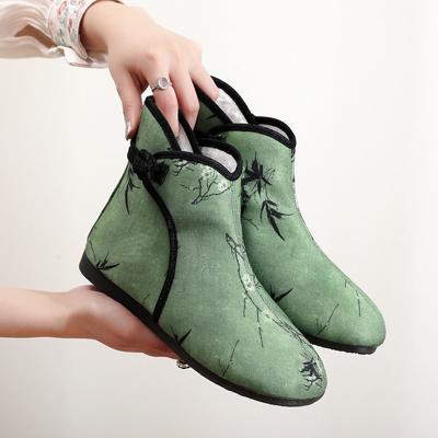 Женские зимние осенние новые плюшевые женские тканевые туфли в стиле ретро с вышитой подкладкой на низком каблуке