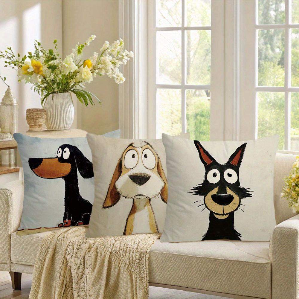Double-Sided Printed Pillow Covers, Cartoon Funny Dog Illustrations Print Cushion Cases, Cozy Home Decor Bedroom Living Room
