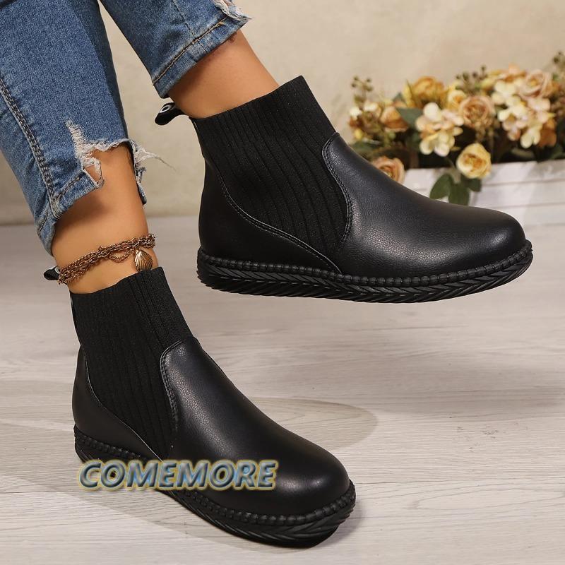 Повседневная обувь для женщин, нескользящие водонепроницаемые ботинки, женская мода, для работы на открытом воздухе, без застежек, черные, удобные, на платформе, большие размеры 40 41