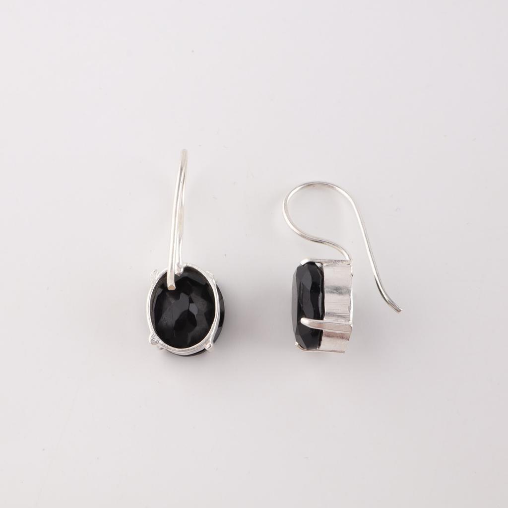Natural Black Onyx Gemstone 925 Sterling Silver Handcrafted Women Earrings 1.05" EE-173-19