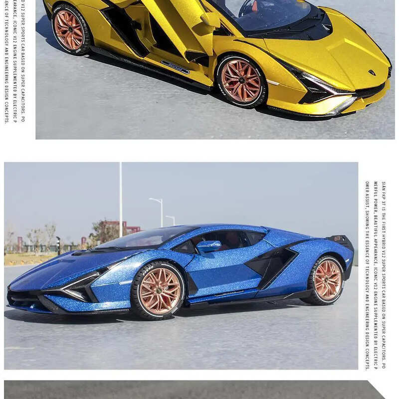 1:18 Lamborghini New Energy Super Sports Car Alloy Die-cast Car Model Sound and Light Series Pull Back Function Children's Toy Boy Birthday Gift