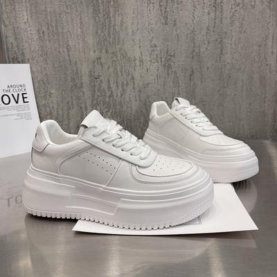 Повседневная обувь из натуральной кожи, женские кроссовки на платформе, летние кроссовки, женская вулканизированная обувь с круглым носком, белые кроссовки, массивная обувь