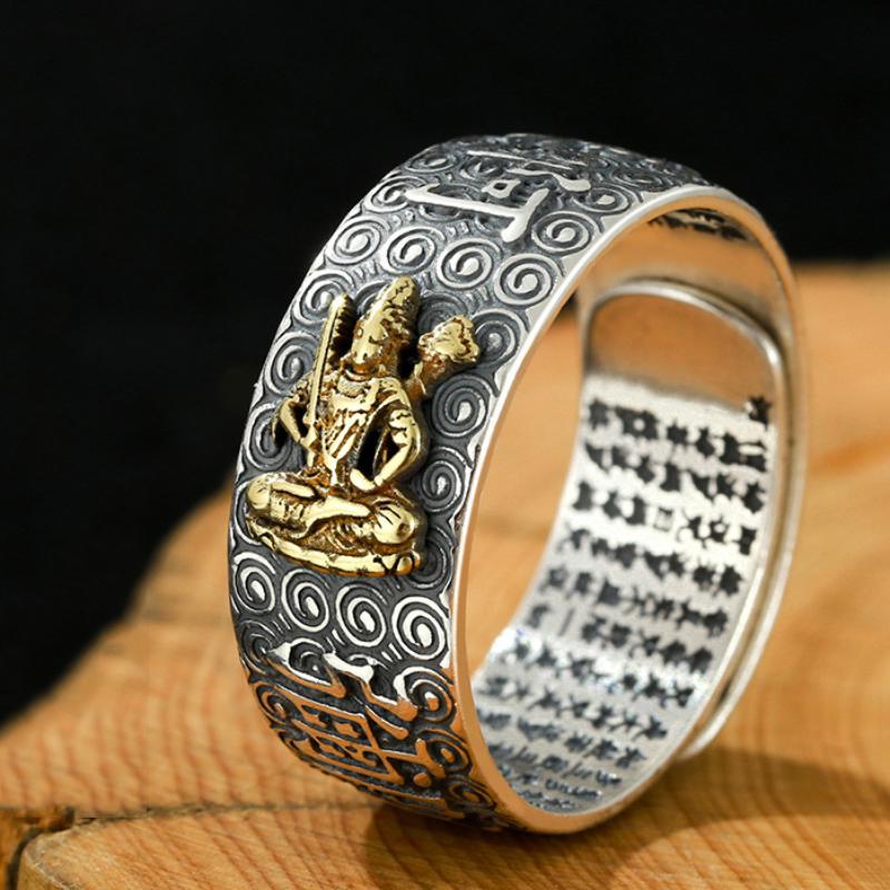 Кольцо Namo Amitabha из стерлингового серебра с тиснением в стиле ретро сутра-сердца Будды в этническом стиле, различные серии, мужские кольца, ювелирные изделия
