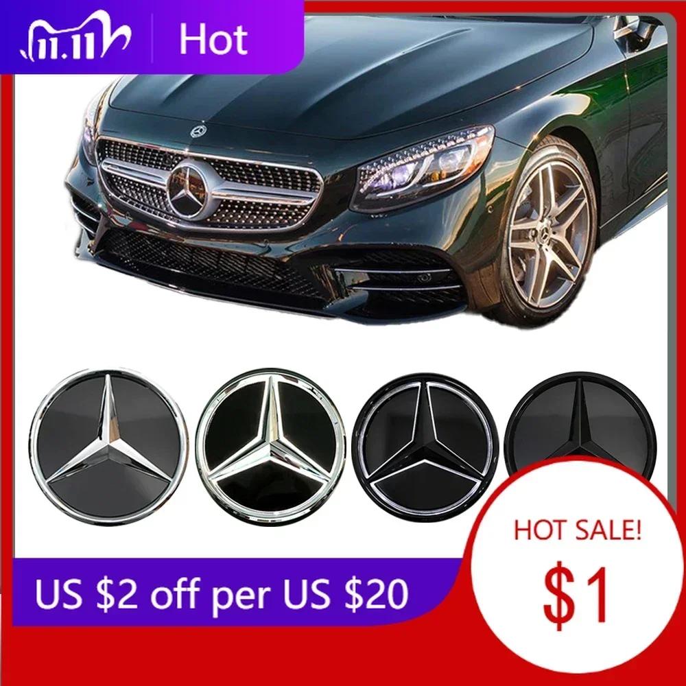 Автомобильная наклейка для Mercedes Benz Хромированная Серебристая и Глянцевая Черная Звезда на Переднюю Решетку Автомобиля Подсвечиваемый Логотип для Mercedes Benz C