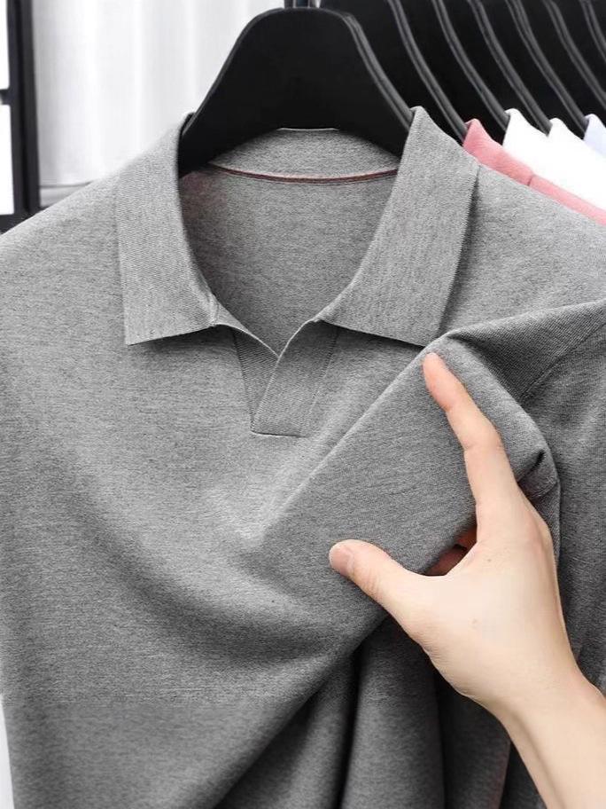 Мужской свитер поло с длинным рукавом и отложным воротником