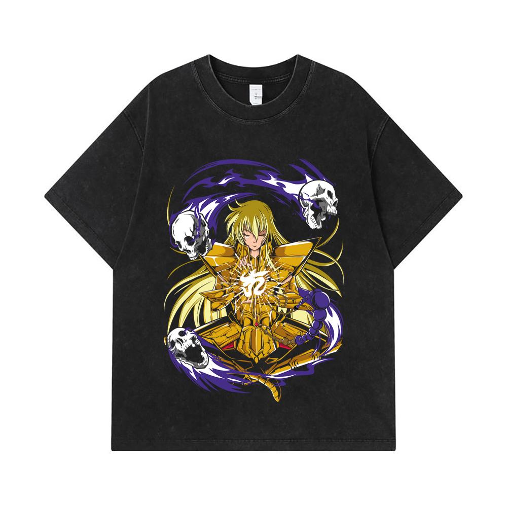 Стиранные футболки 275 г/м² 100% Хлопок Saint Seiya V30 Принт Девы Унисекс Тяжелая хлопковая футболка