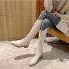Fashion White Knee High Shaft Shoes Woman Pointed Toe Middle Heel Long Boots for Women Footwear Demi-season Large Size Warm Trend 2024