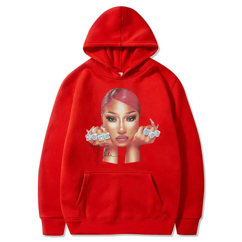 Модная толстовка с принтом лица рэперши Megan Thee Stallion, винтажный хип-хоп 90-х, мужская и женская, с флисовой подкладкой, оверсайз, повседневная, уличная одежда