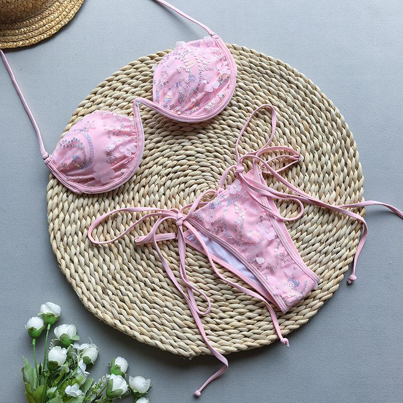 Пуш-ап бикини Сексуальный женский купальник Купальник Женский комплект бикини Бикини Блестящая сетка Купальный костюм Купальные костюмы Пляжная одежда