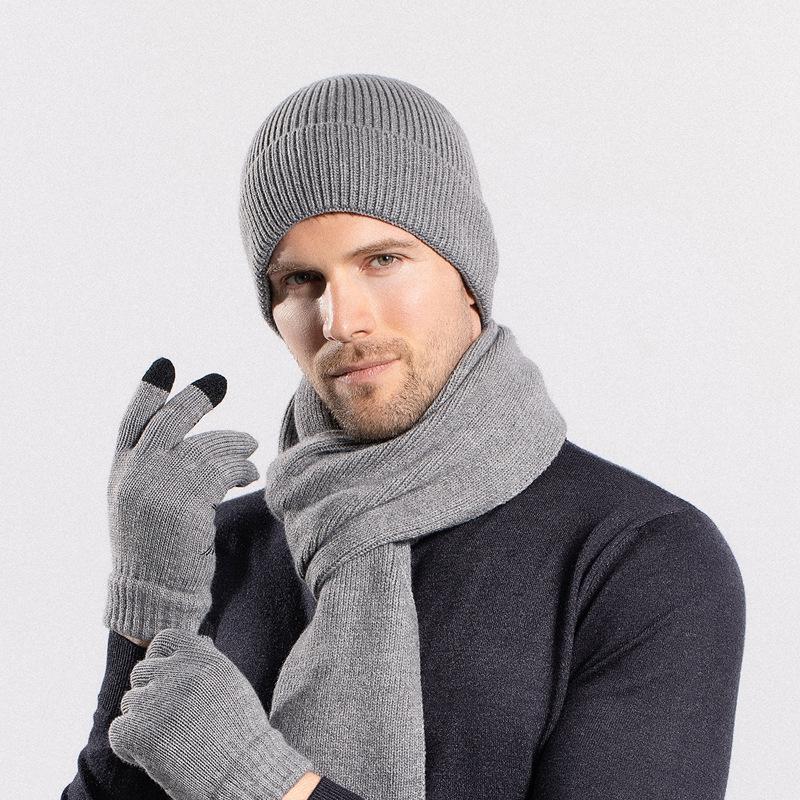 Hat Gloves Scarf Suit Men Winter Warm Knitted Hat Outdoor Riding Ear Protection Wool Hat Women Sleeve Cap Skullies Beanies