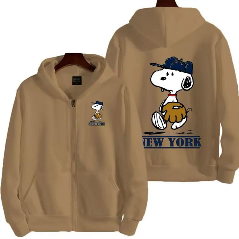 Snoopy Cartoon Print Zip-Up Hoodie Teens Unisex Oversized Casual Sweatshirt Lightweight