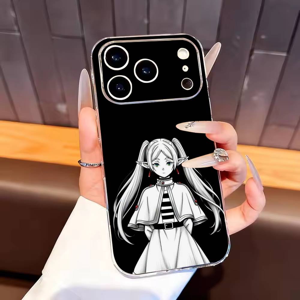 Frieren C-Cute Black Shell Phone Case For iPhone17,16,15,14,13,12,11 Plus,Pro Max Soft Transparent Cover
