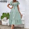 Women's Fashion Summer Spring Floral Print Short Sleeve V-Neck Casual Dresses