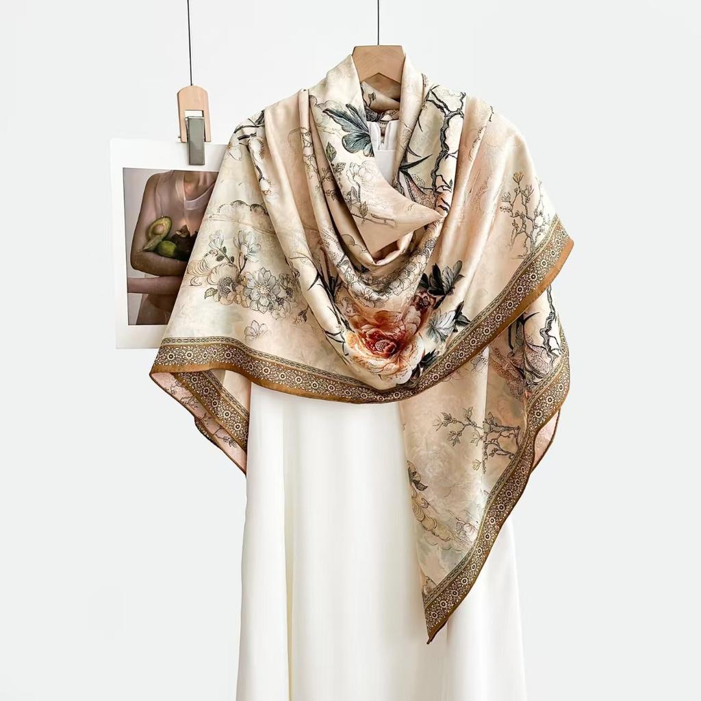 Fragrant Cloud Yarn 140 * 140 Spring And Summer Simulated Silk Large Square Scarf Shawl Women'S Summer Thin Scarf Versatile