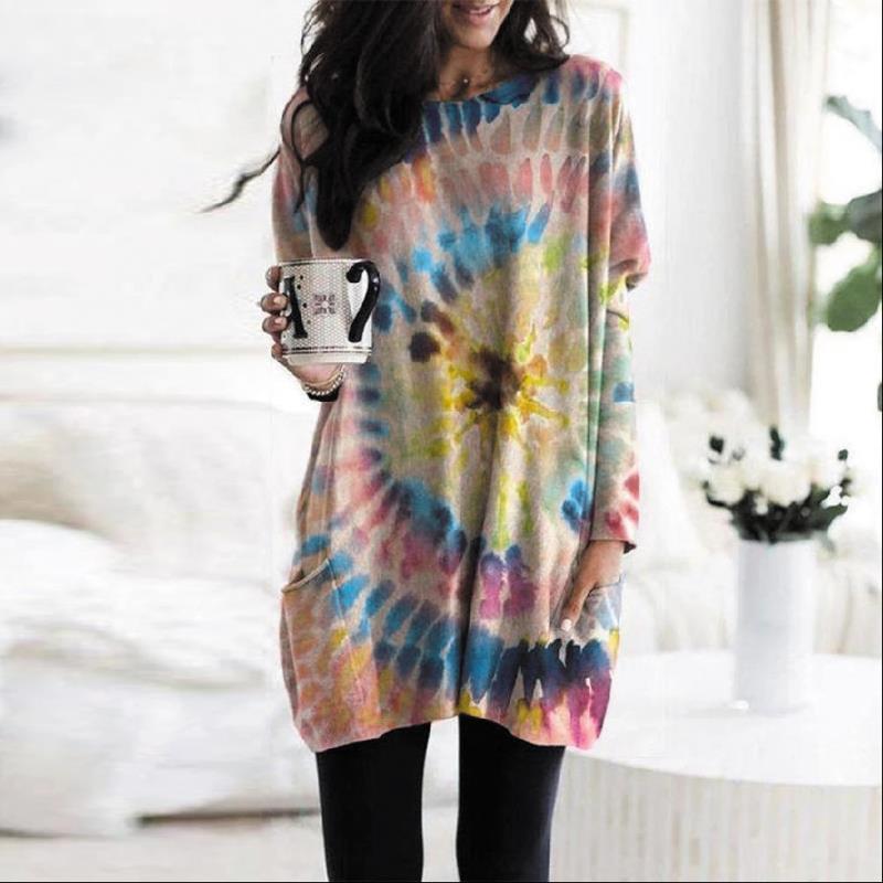 2026 Autumn/Winter Women's Cross-border Printed Spiral Batwing Sleeve Hoodie Dress