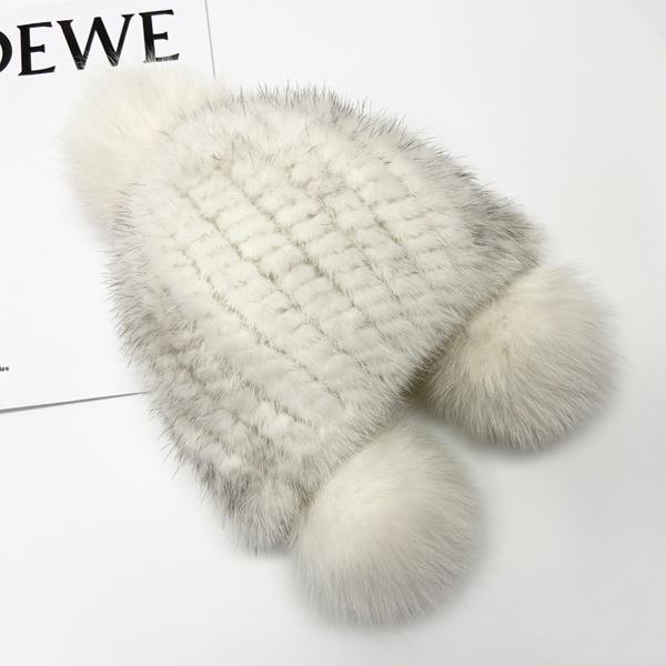 Kids Warm Winter Hats Natural Mink Fur Knitted Beanies 3 Balls Stylish Outdoor Snow Earflap Hats