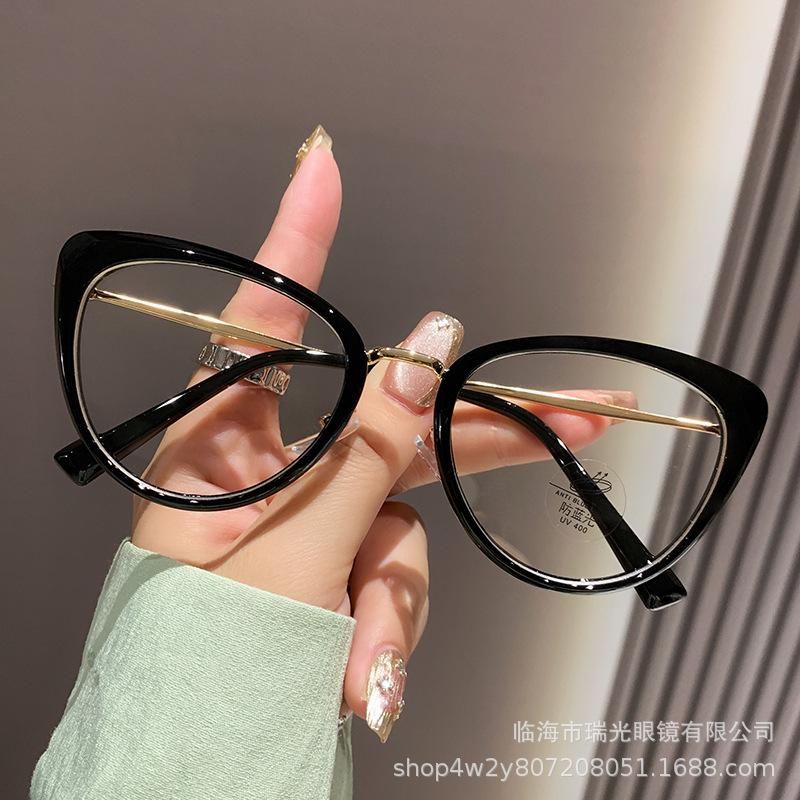 Cat eye glasses retro women's high sense European and American fashion lenses ultra-light flat light plain artifact glasses frame