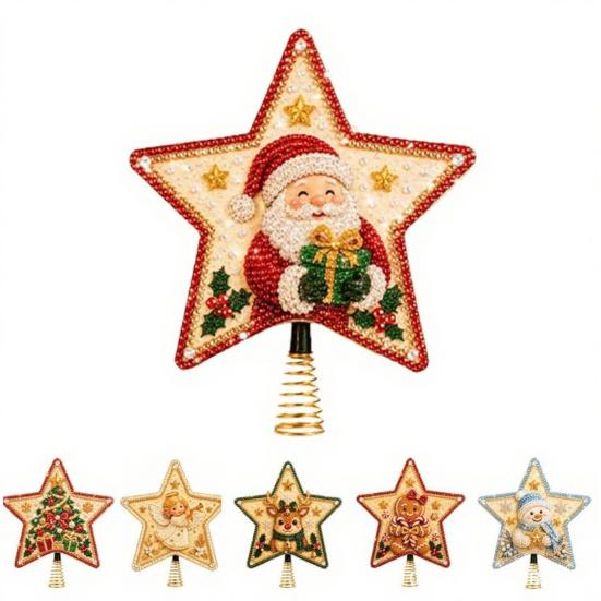 Unique Christmas Tree Accessories DIY Topper Star Kit with Faux Pearl & Rhinestone Materials, Santa Snowman Reindeer Glittering Decor Angel
