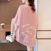 Summer Pure Cotton T-shirts for Women Cute Cartoon Print Hip Hop Streetwear Casual T Shirt Female Harajuku Oversized Short Sleeve White Pink Y2k Tops