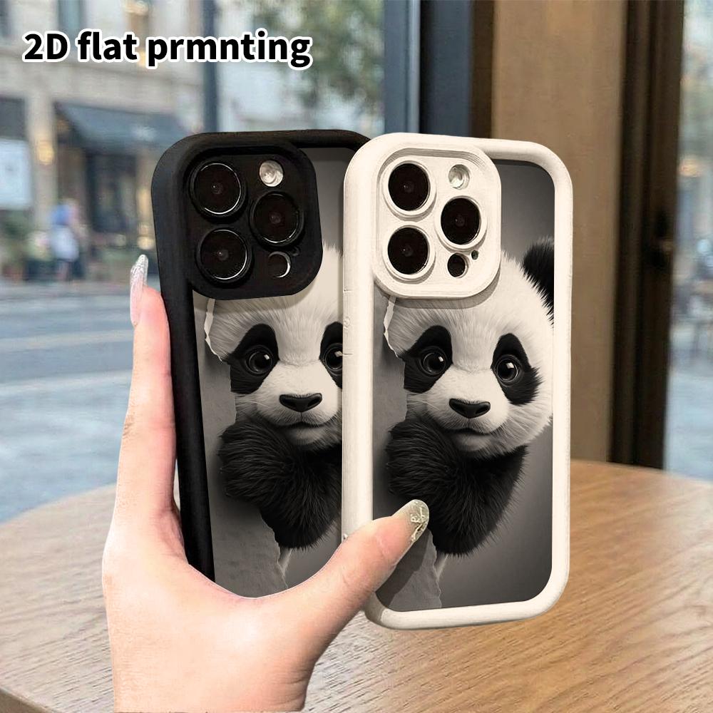 Phone case: 2D flat design suitable for iPhone 18 17 16 15 14 13 Pro step protection case, panda on the probe, Christmas and Halloween gift