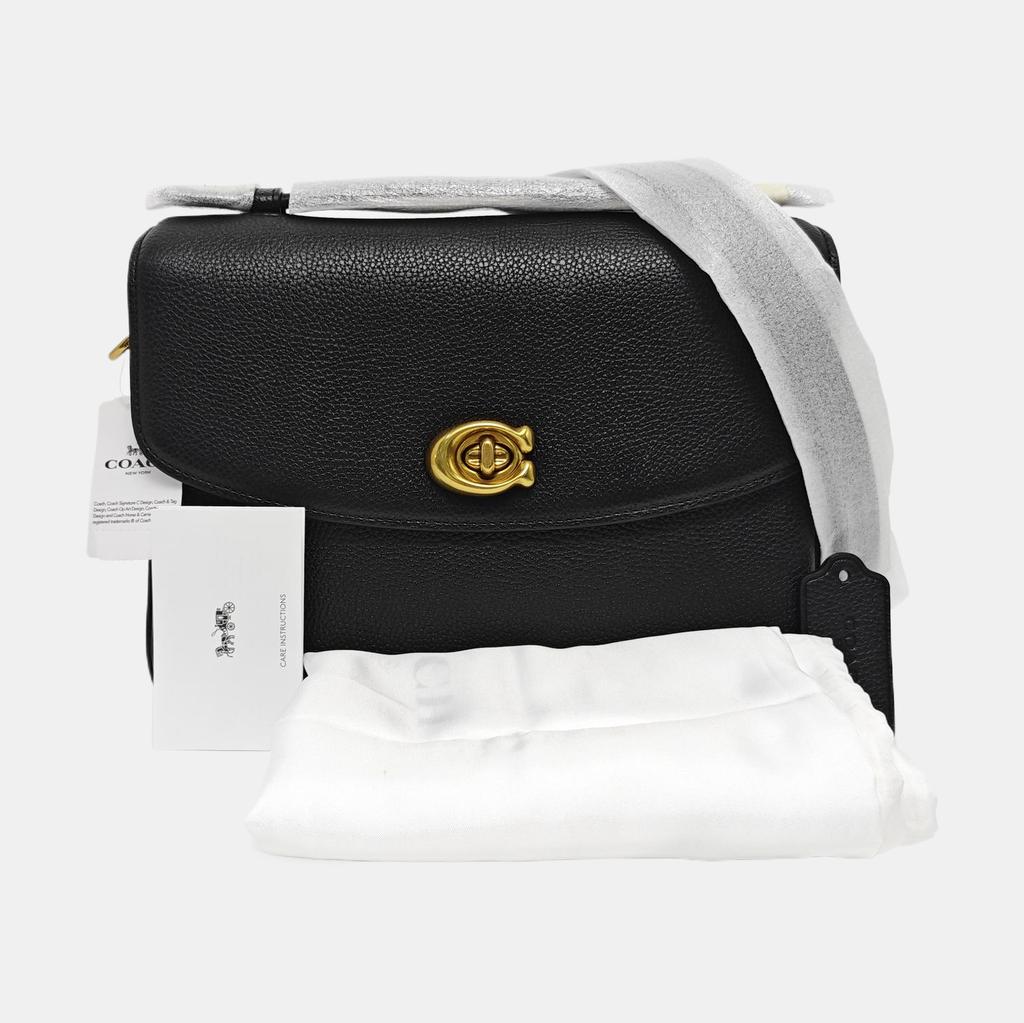 [Pre-Owned] Cassie Black Leather Shoulder Bag Tote Bag Gold Hardware Detachable Strap - Very Good #1037ZR1