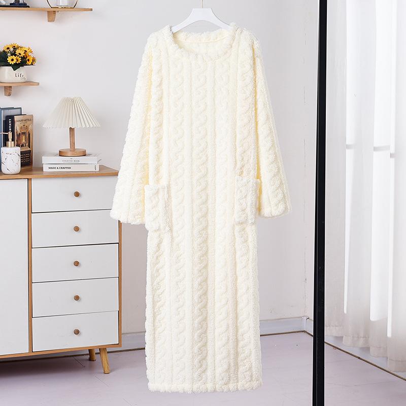 Модные зимние женские ночные рубашки, жаккардовое платье, ночное платье, свободная однотонная утолщенная фланелевая одежда для сна, домашняя одежда