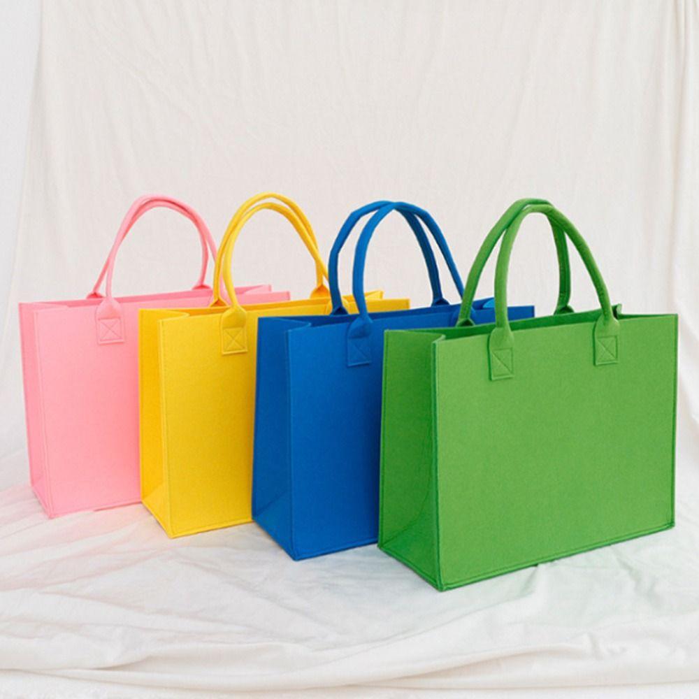 Casual Felt Shoulder Bag Large Capacity Solid Color Tote Bag Shopping Bag Woman Girls