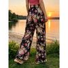 Women's summer elegant floral wide-leg pants, high-waisted drape and thin straight-leg pants