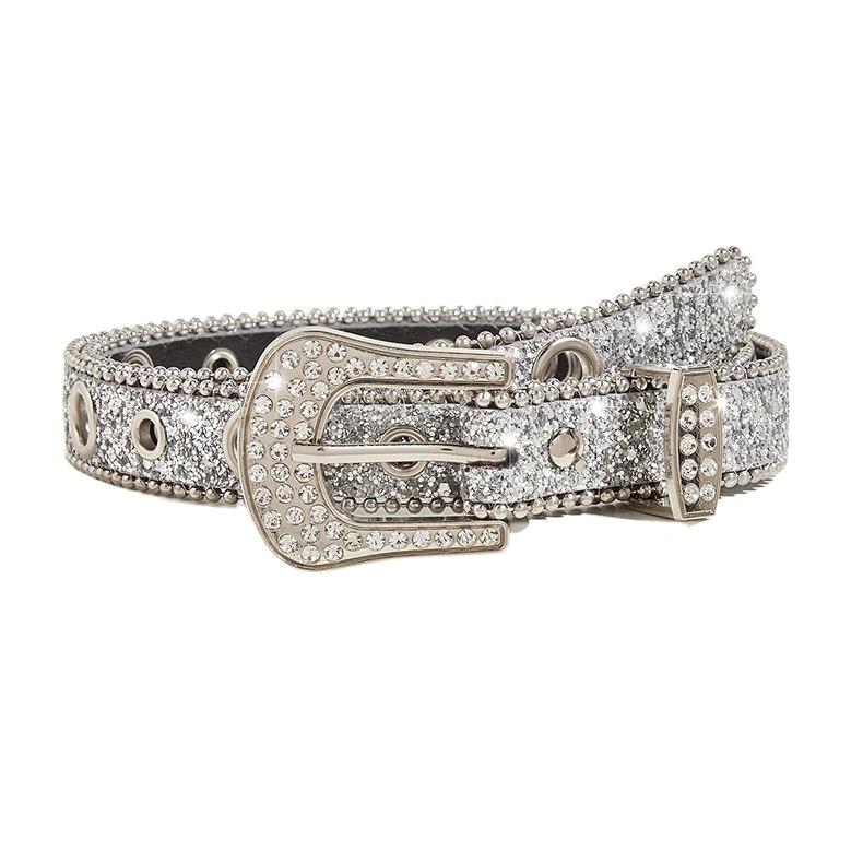 Adjustable Glitter Waistband PU Leather Belts Fashion Full Rhinestone Belt for Women Girls