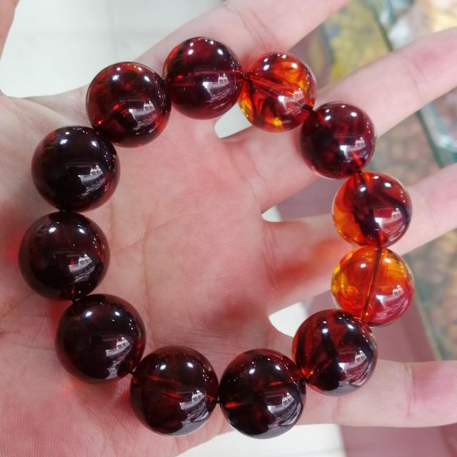 Real Mexican Blood Amber Bracelet Men Women Healing Jewelry Red Ambers Gemstone Beads Elastic Beaded Bangles Lucky Amulet Gifts