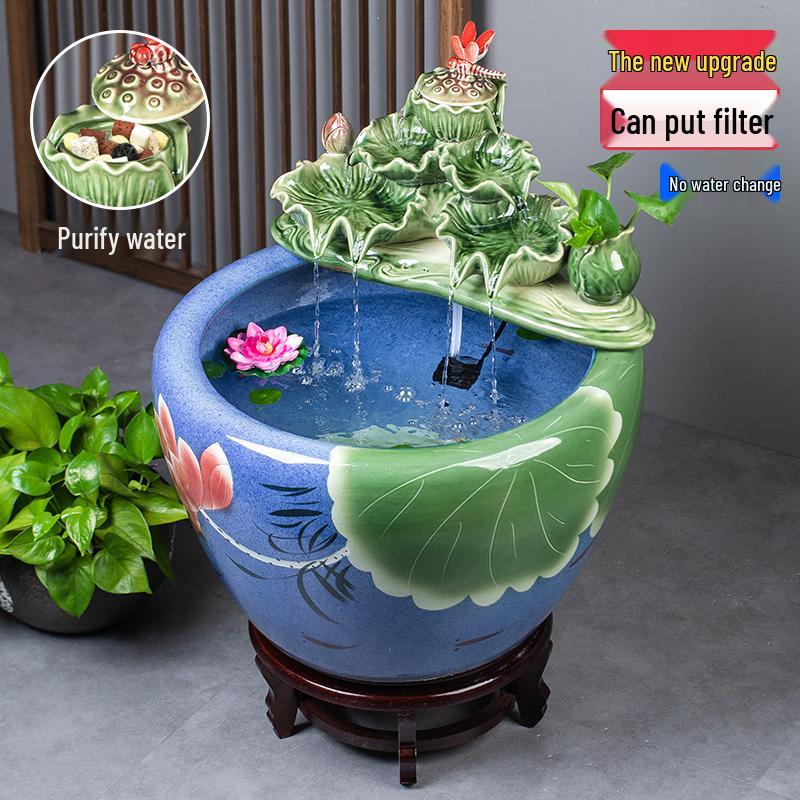 Цзиндэчжэньский аквариум для золотых рыбок: Напольный керамический водный объект для балкона, офиса или гостиной.