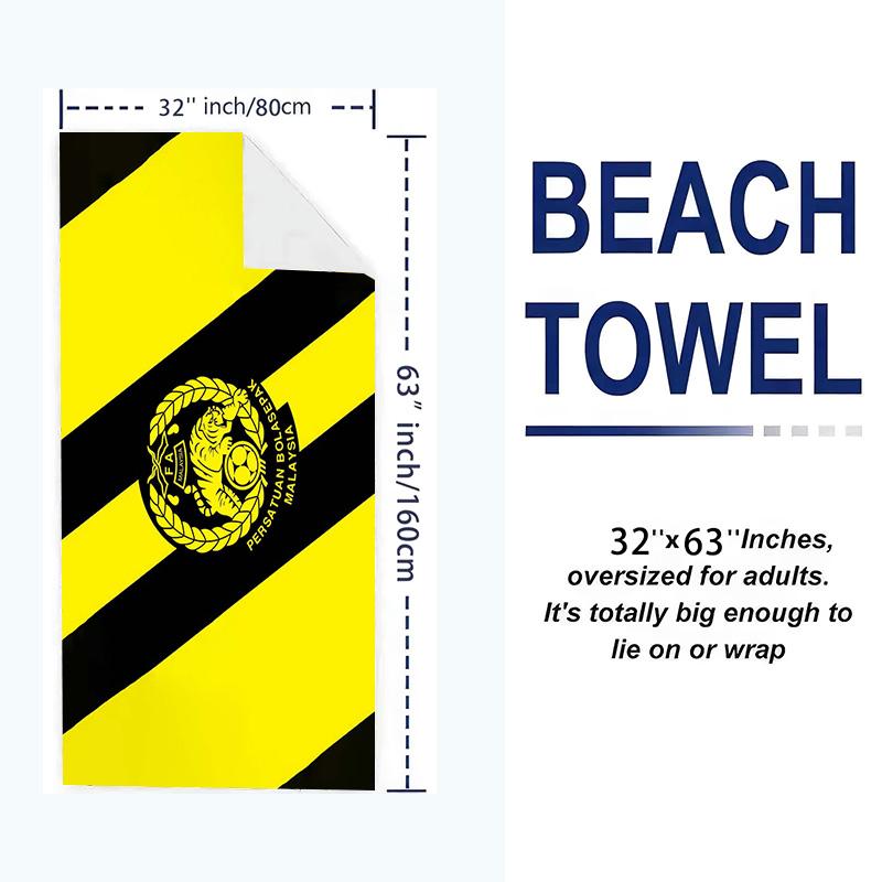 Malaysia Football Print Beach Towel, Large Soft Quick Dry Towel for Beach Camping Swimming