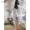Xuan Liang Pajamas Women's Summer Thin Ice Silk Short Sleeve Seven Leg Pants Home Clothes Simulated Silk Large Home Clothes Set