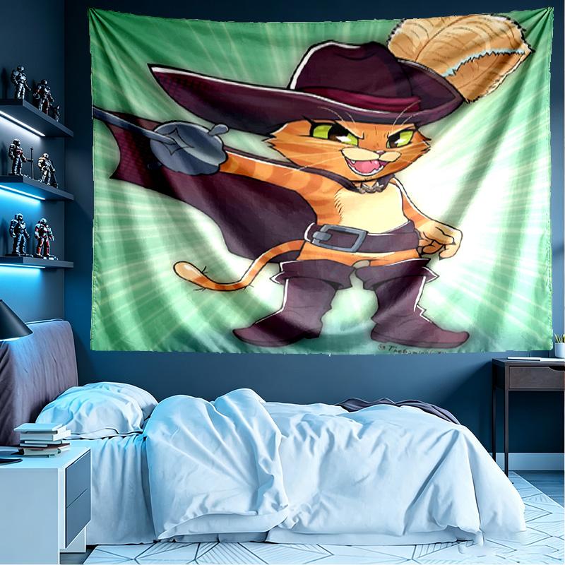 Puss in Boots Print Tapestry, Lightweight Wall Hanging, for Bedroom, Dorm, Living Room, Home Art Decor, Birthday Christmas Gift for Friends