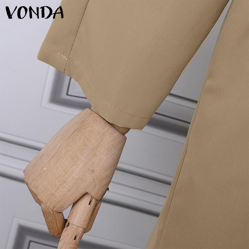 VONDA Женская мода лацкан длинный рукав однотонный пояс тренчкоты