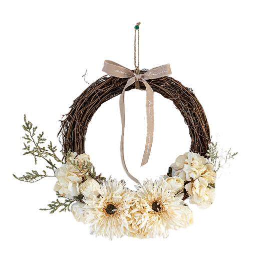 Искусственный цветочный венок из ротанга для входной двери, гирлянда из цветочных веток ручной работы для свадеб, дней рождения, вечеринок, настенных украшений