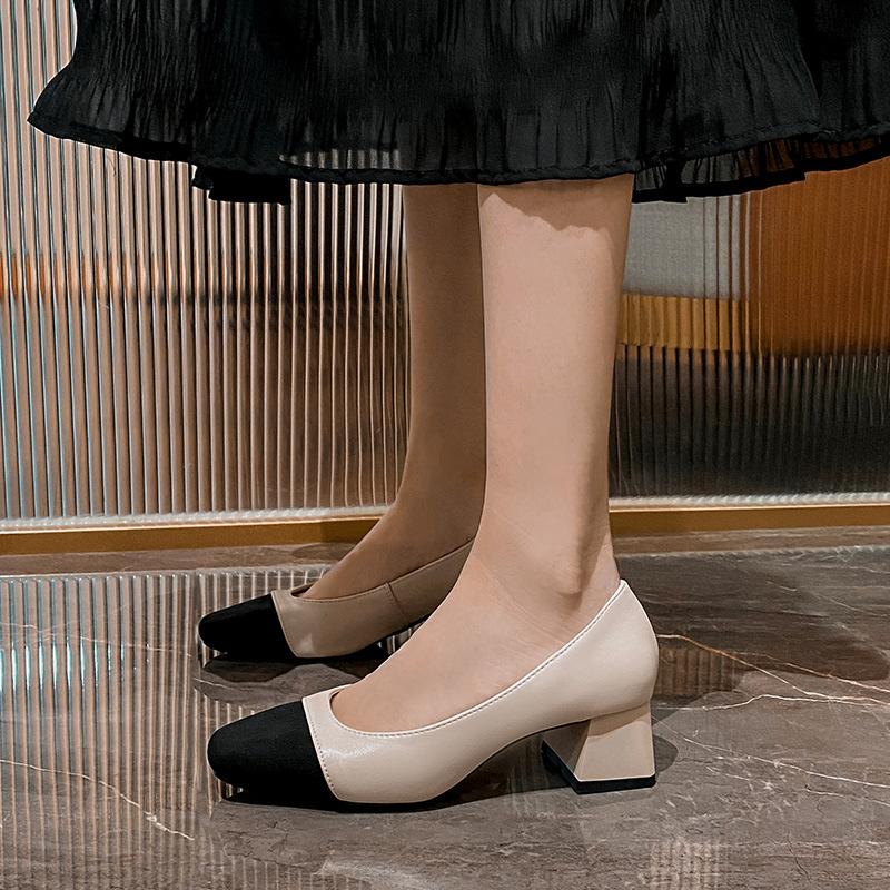 Весна 2024 года, новые женские туфли на низком каблуке большого размера 41-43, квадратный толстый каблук, одинарные туфли из натуральной кожи для женщин