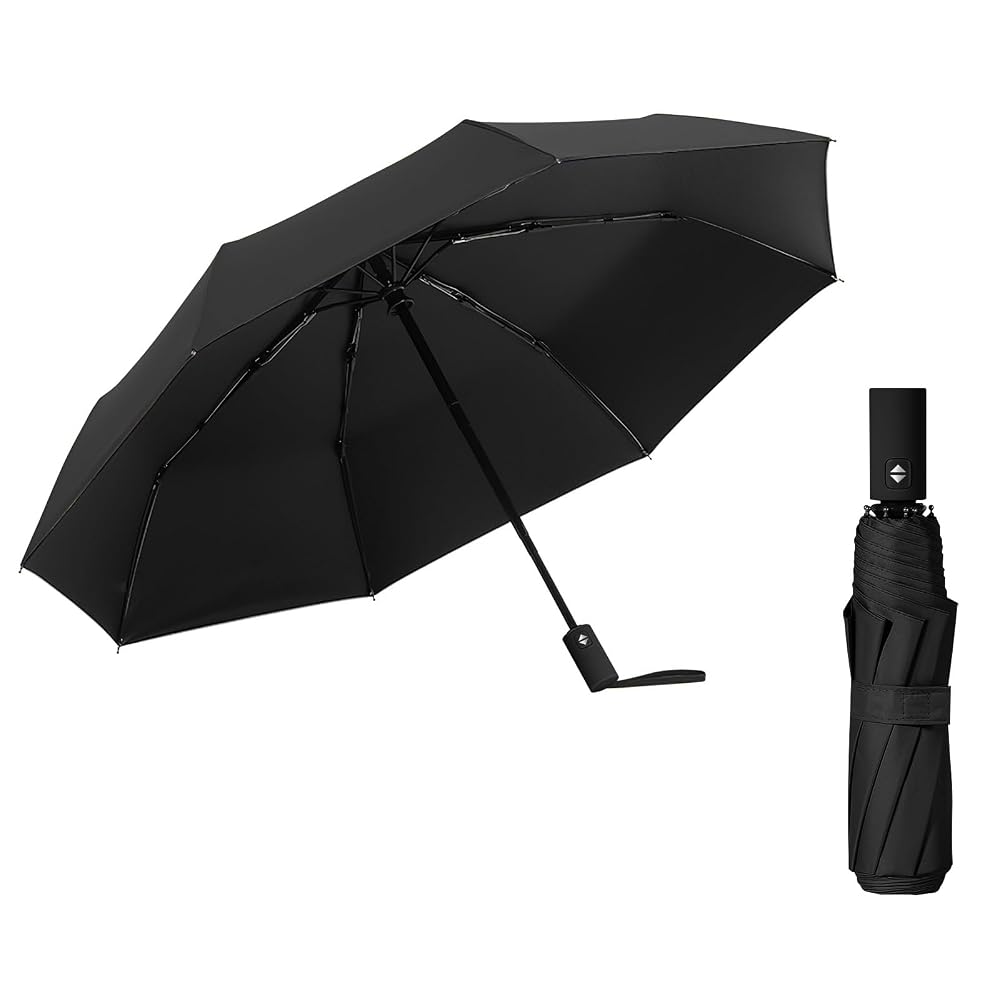 SORAMOYU Automatic Folding Umbrella for Men and Women, 8-Rib, Wind Resistant, Lightweight, Black