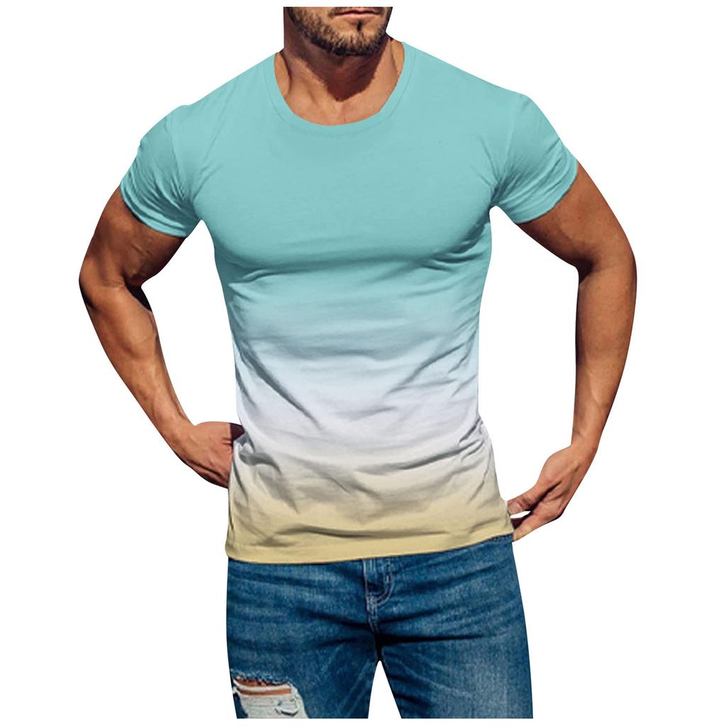 Mens T Shirts Casual Short Sleeve Shirts Gradient Neck Soft Loose Fit Graphic Tees Summer Tshirts For Men