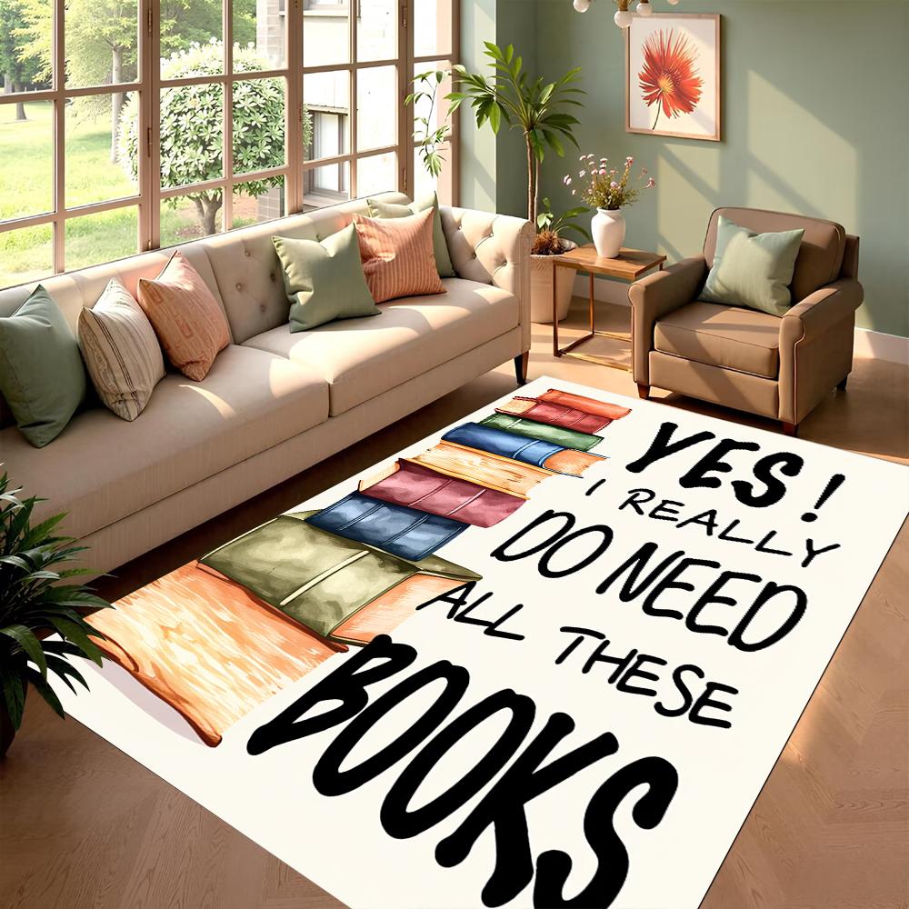 Funny Library Theme Area Rug, Stain Resistant & Non-Slip Floor Mat for Home Office Bedroom Living Room Decor Nordic Carpet