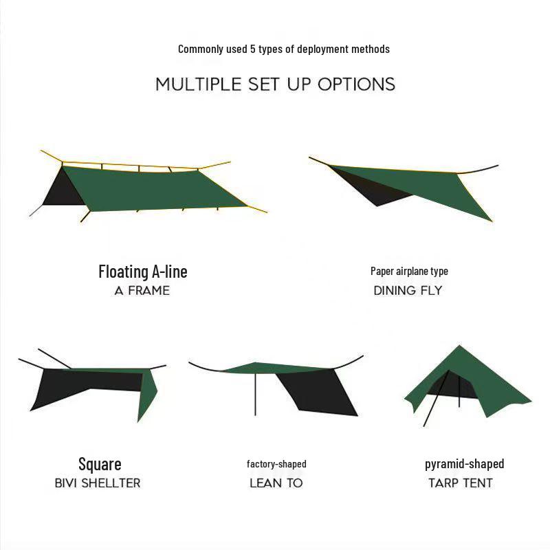 Многофункциональный водонепроницаемый солнцезащитный тент для улицы с 19 точками крепления и серебристым покрытием с черной проклейкой для кемпинга