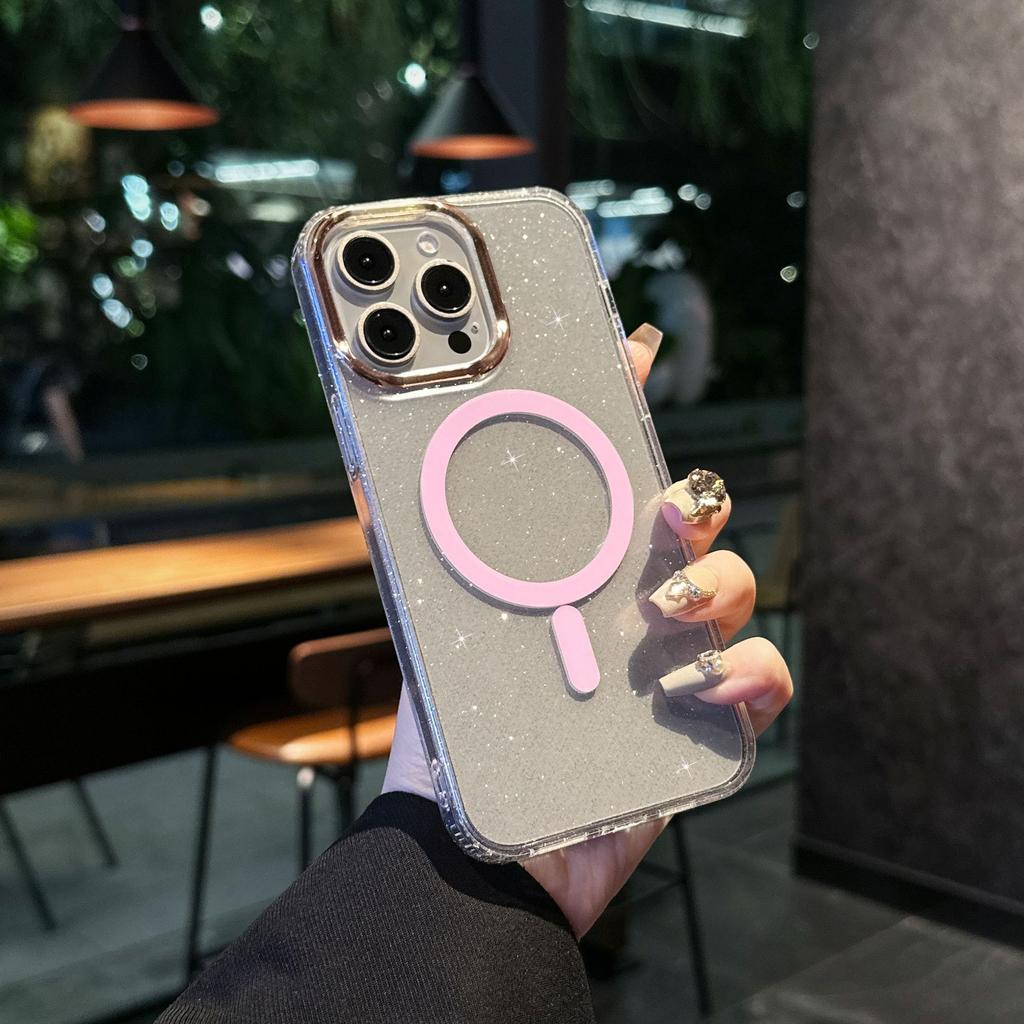Для IPhone 17 Promax Чехол с золотым блестящим порошком для Apple 16 цветов Магнитный 15 Покрытое кольцо для объектива Защита от падений