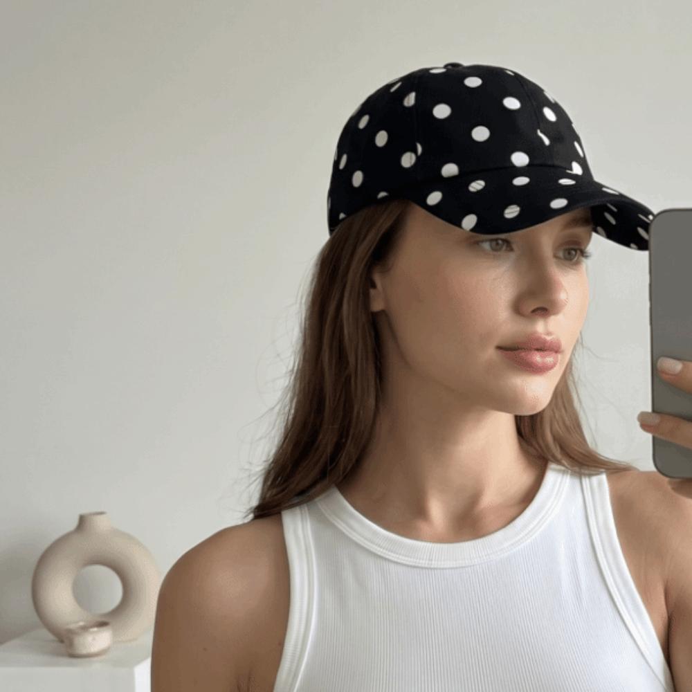 Soft Brim Polka Dot Baseball Cap Polyester Sun Hat Japanese Peaked Hat Women
