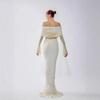 European and American sexy one-word shoulder perspective dress pleated trailing long dress elegant and dignified high-quality banquet dress women