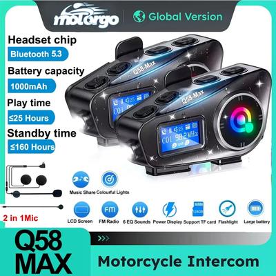Q58-Max 500м Мотоциклетная Гарнитура Интерком Bluetooth 5.0 IP65 Водонепроницаемая FM Радио