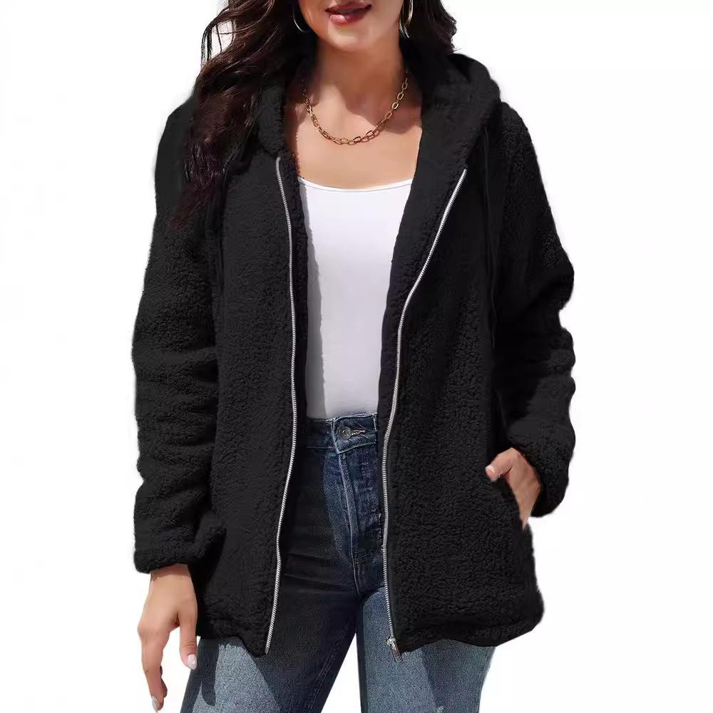 Autumn and Winter Women's Plus Size Fur Coat Loose Casual Double-sided Velvet Hooded Short Jacket